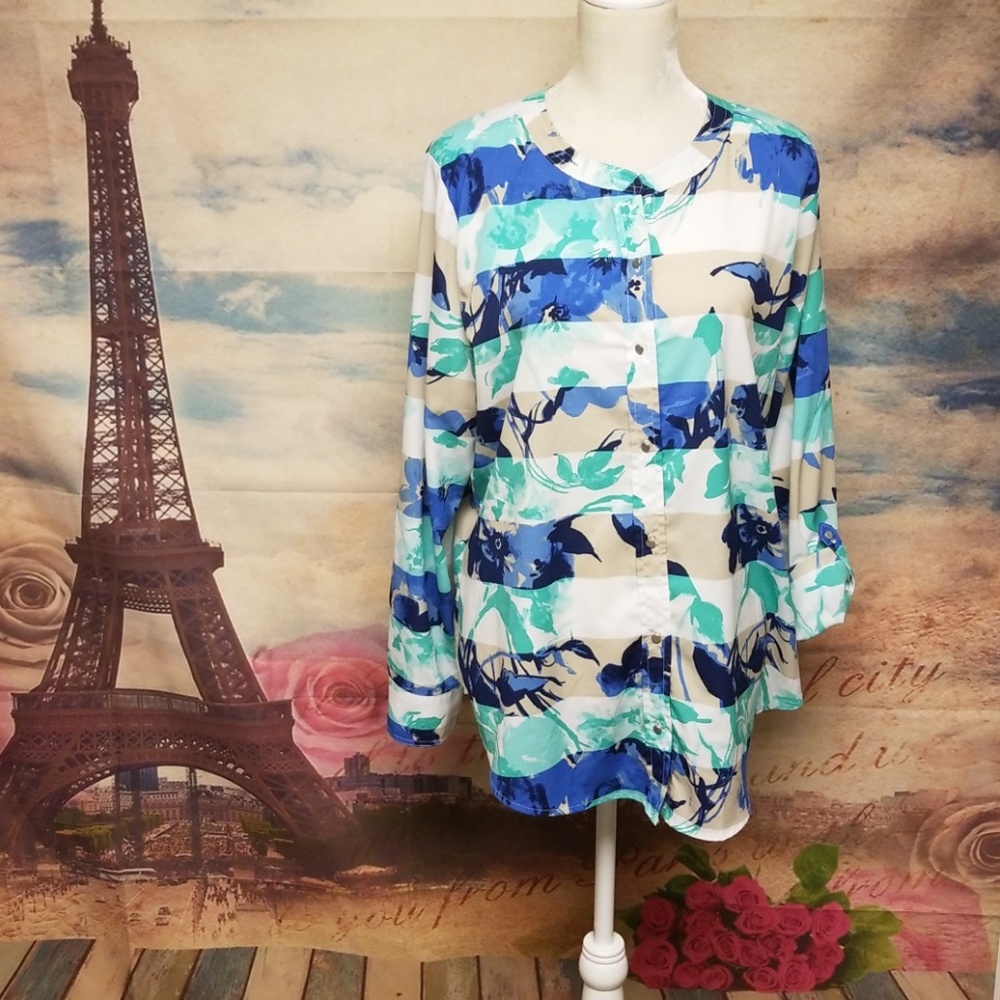Liz Claiborne floral striped blouse